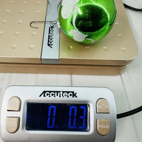 Christmas Tree Ornament Blown Glass Round Mica Hearts Green Ball 3" - Picture 8 of 16